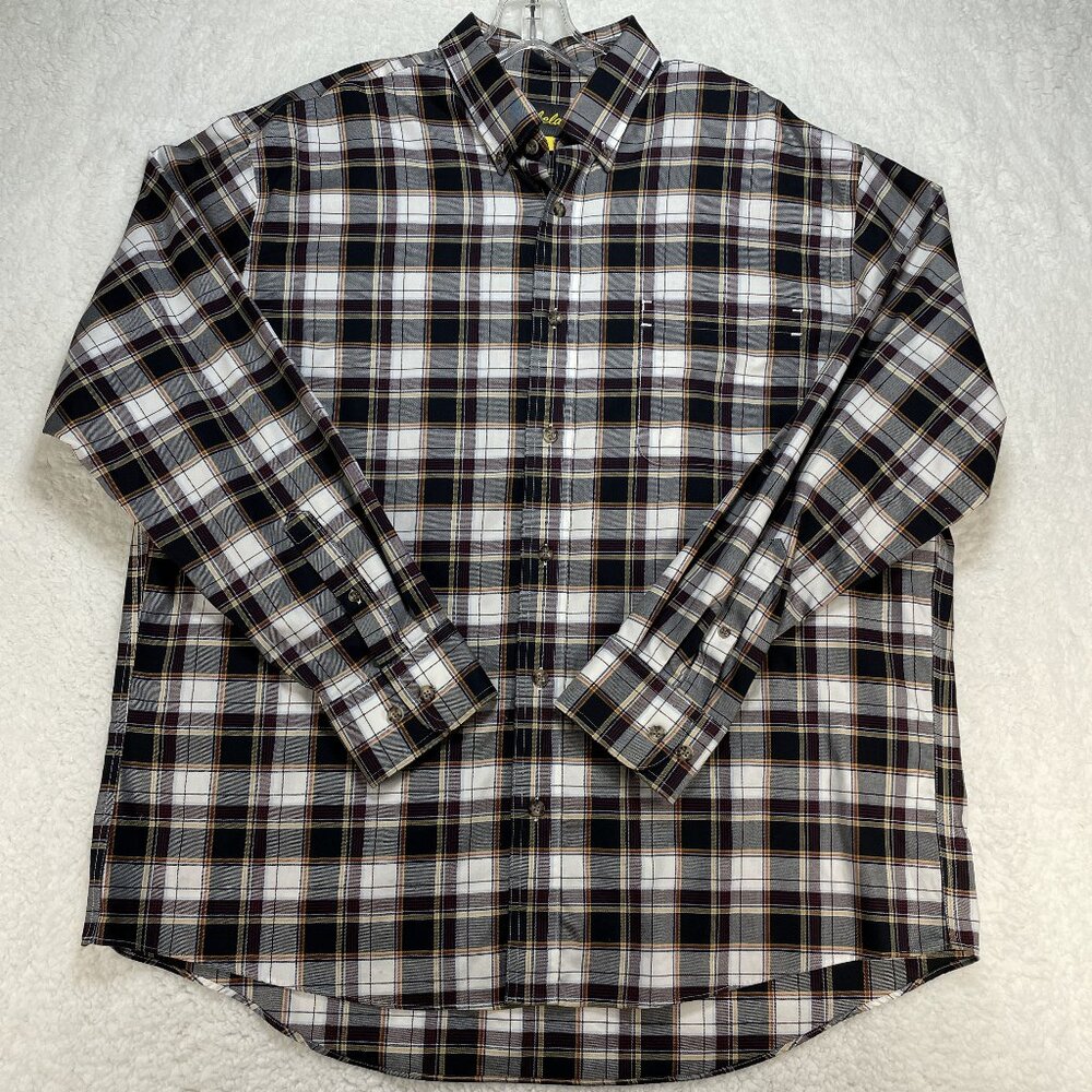 Cabelas Shirt Mens Size XL red Black Plaid Long Sleeve Relaxed Fit With Pocket